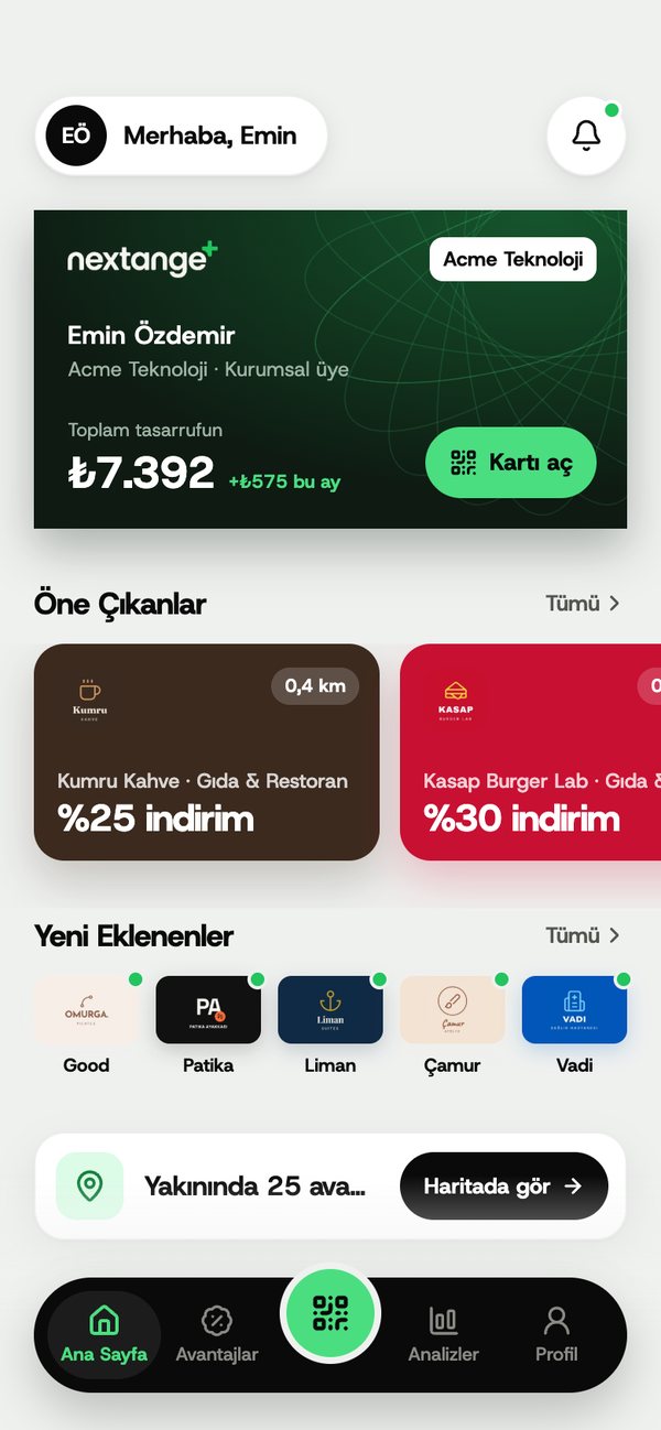 NextAnge uygulamasının ana sayfası